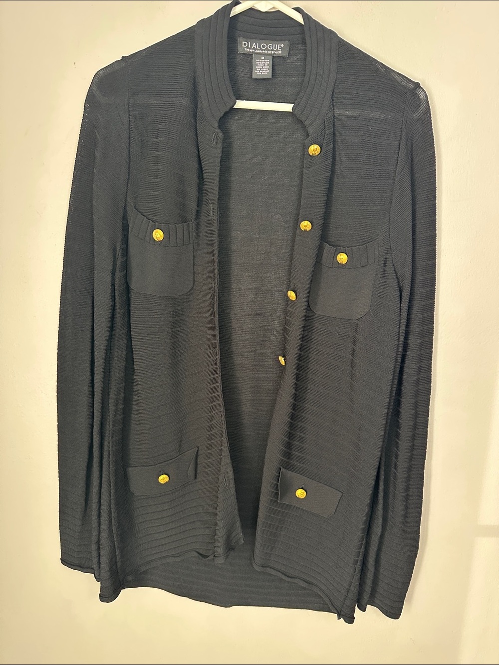 Dialogue Black Knit Blazer with Gold Buttons size M